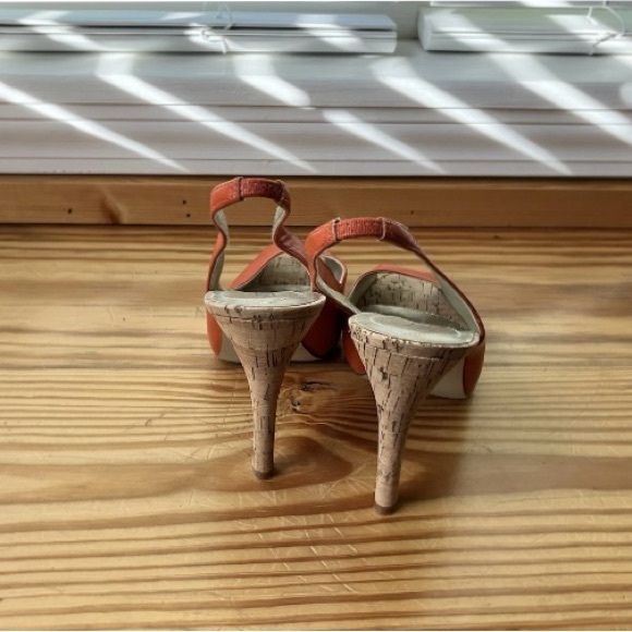 Guess Orange Peep-Toe Slingback Cork Heel Pump Shoes Size 6.5 Fall - Picture 4 of 4